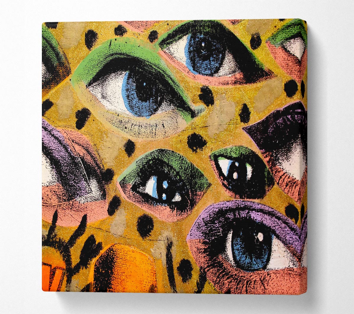 All Eyes On You canvas art mounted on a 44mm box frame, showcasing vibrant colors and modern design.