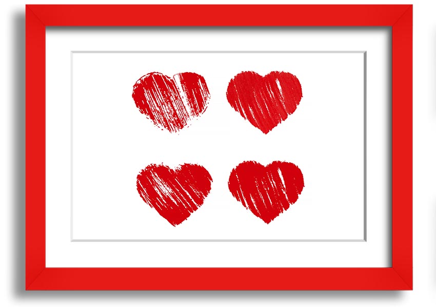 All Love Hearts framed print showcasing vibrant heart designs in a stylish frame, ready to hang.