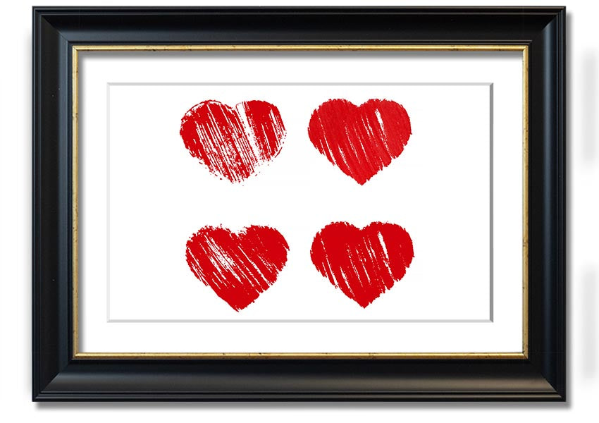 All Love Hearts framed print showcasing vibrant heart designs in a stylish frame, ready to hang.