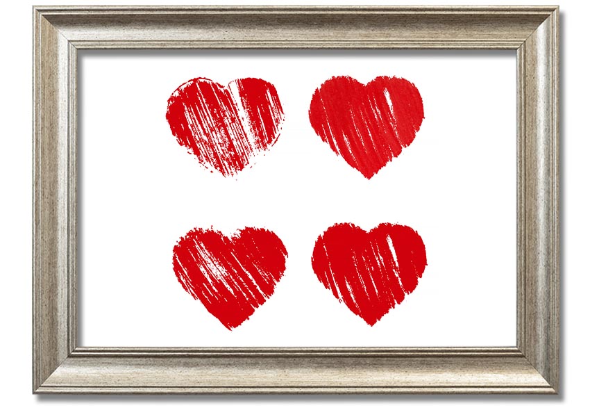 All Love Hearts framed print showcasing vibrant heart designs in a stylish frame, ready to hang.