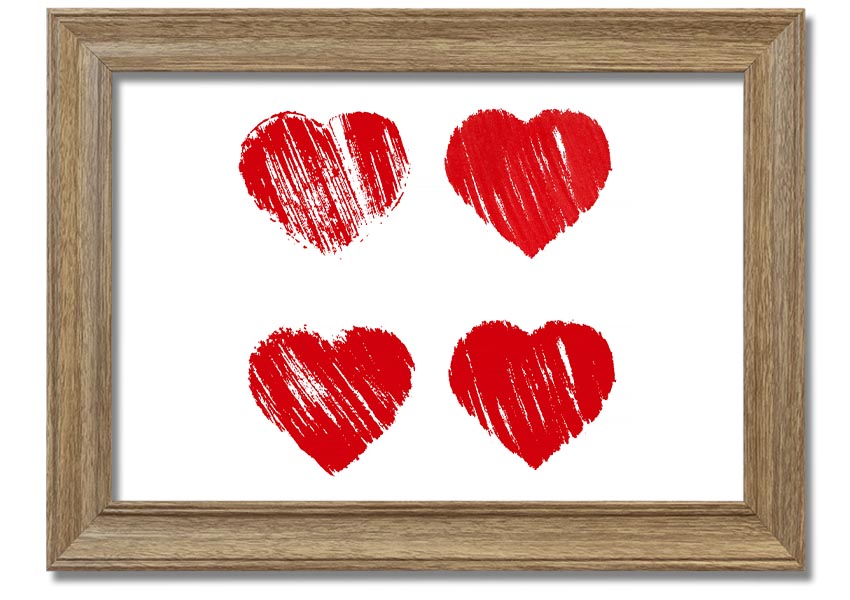 All Love Hearts framed print showcasing vibrant heart designs in a stylish frame, ready to hang.