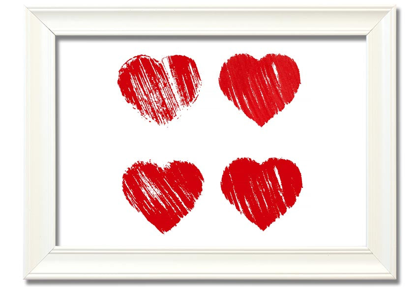 All Love Hearts framed print showcasing vibrant heart designs in a stylish frame, ready to hang.