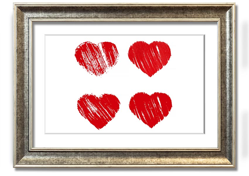 All Love Hearts framed print showcasing vibrant heart designs in a stylish frame, ready to hang.