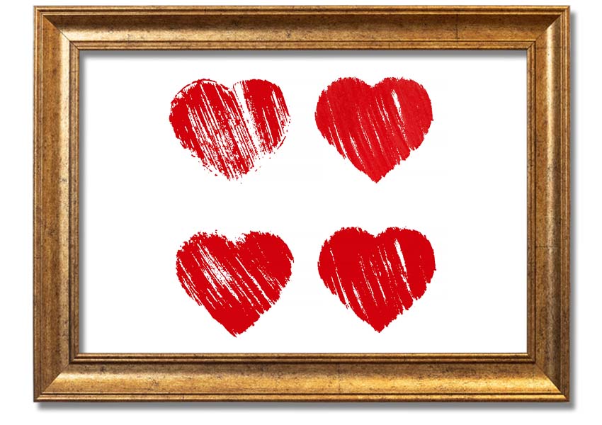 All Love Hearts framed print showcasing vibrant heart designs in a stylish frame, ready to hang.