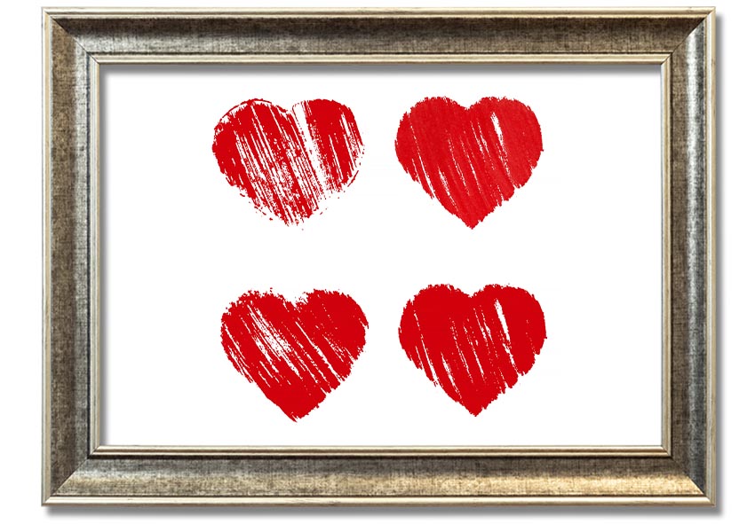 All Love Hearts framed print showcasing vibrant heart designs in a stylish frame, ready to hang.