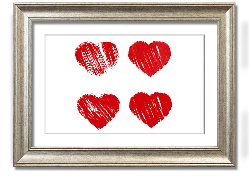 All Love Hearts framed print showcasing vibrant heart designs in a stylish frame, ready to hang.