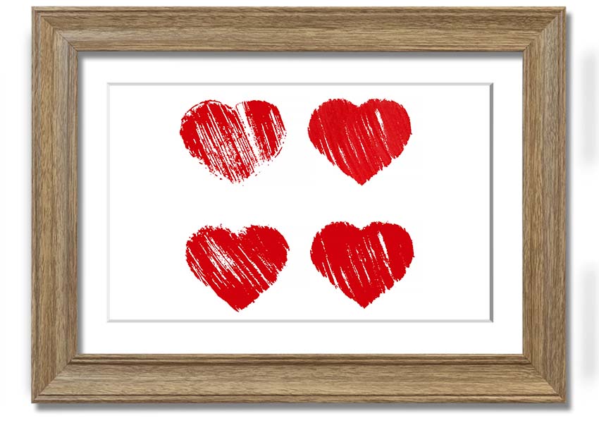 All Love Hearts framed print showcasing vibrant heart designs in a stylish frame, ready to hang.