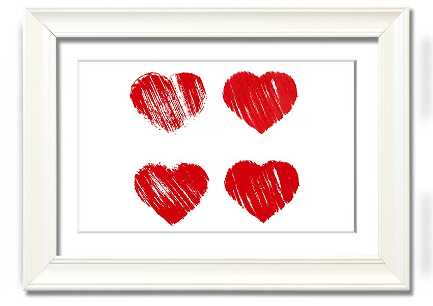 All Love Hearts framed print showcasing vibrant heart designs in a stylish frame, ready to hang.