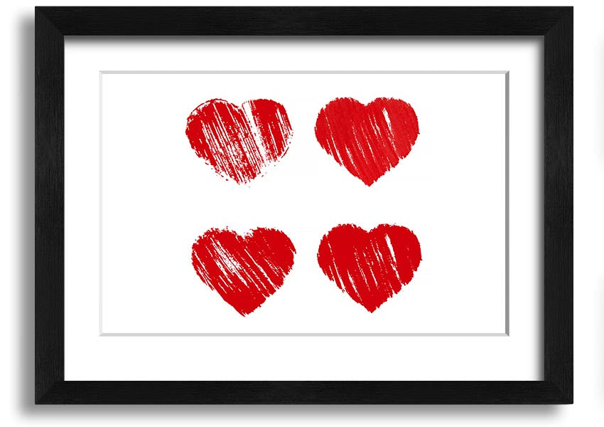 All Love Hearts framed print showcasing vibrant heart designs in a stylish frame, ready to hang.