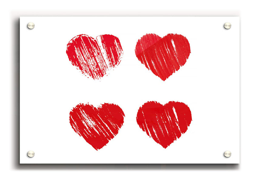 All Love Hearts acrylic print showcasing vibrant heart designs on 5mm thick acrylic glass, ready to hang.