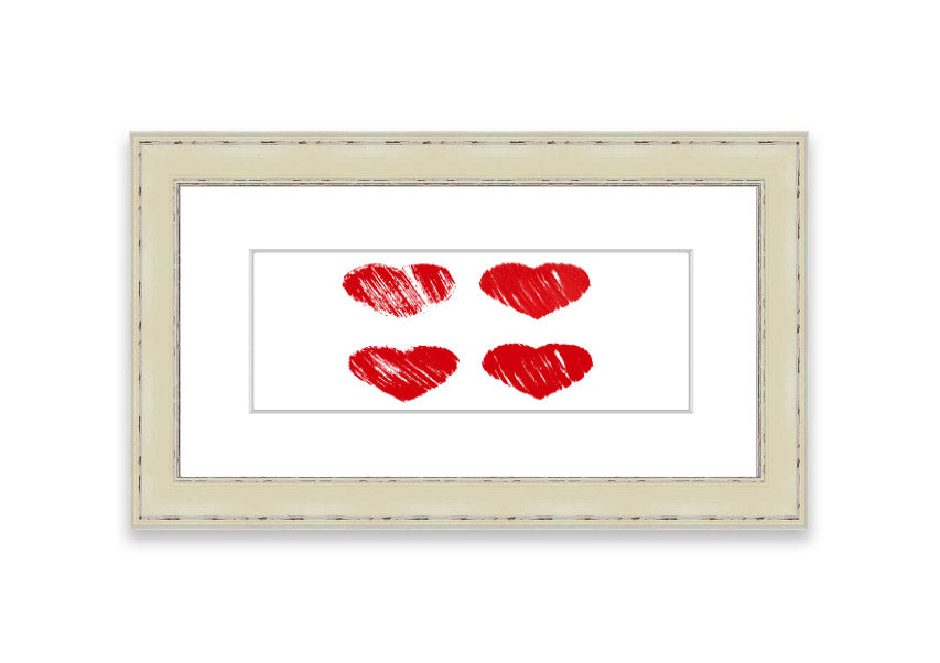 Framed All Love Hearts print in various frame colours, showcasing a charming design perfect for home decor.