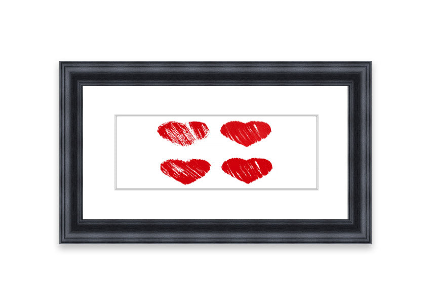 Framed All Love Hearts print in various frame colours, showcasing a charming design perfect for home decor.