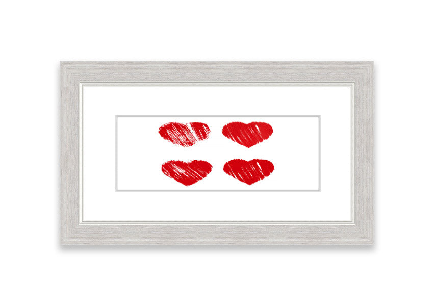 Framed All Love Hearts print in various frame colours, showcasing a charming design perfect for home decor.