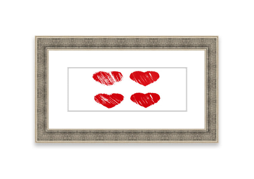 Framed All Love Hearts print in various frame colours, showcasing a charming design perfect for home decor.