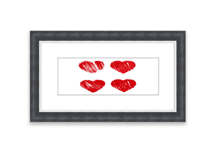 Framed All Love Hearts print in various frame colours, showcasing a charming design perfect for home decor.