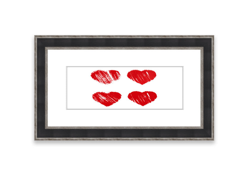 Framed All Love Hearts print in various frame colours, showcasing a charming design perfect for home decor.