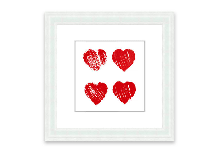 Framed All Love Hearts print in various frame colours, showcasing a charming design perfect for home decor.