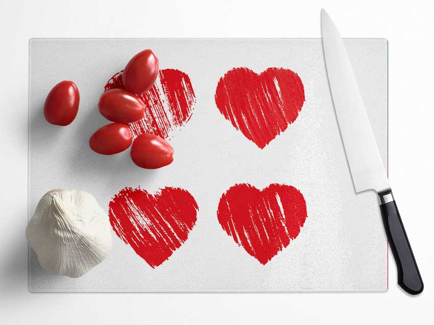 All Love Hearts chopping board made of tempered glass with a chinchilla ripple effect and anti-slip feet.