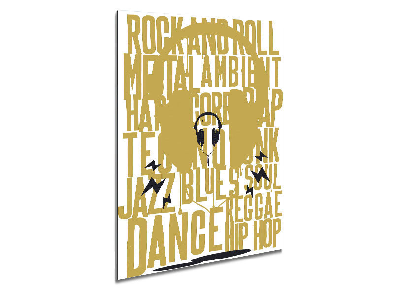 All Music Aloud art piece printed on brushed aluminium dibond, showcasing modern design and vibrant colors.