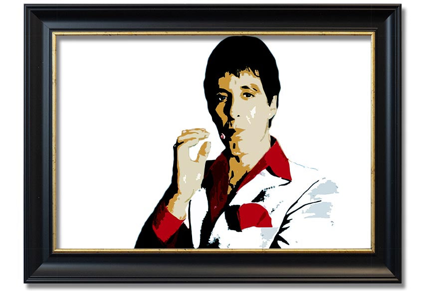 Framed print of Al Pacino, showcasing vibrant colors and quality craftsmanship, ready to hang.