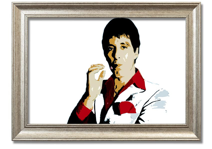 Framed print of Al Pacino, showcasing vibrant colors and quality craftsmanship, ready to hang.