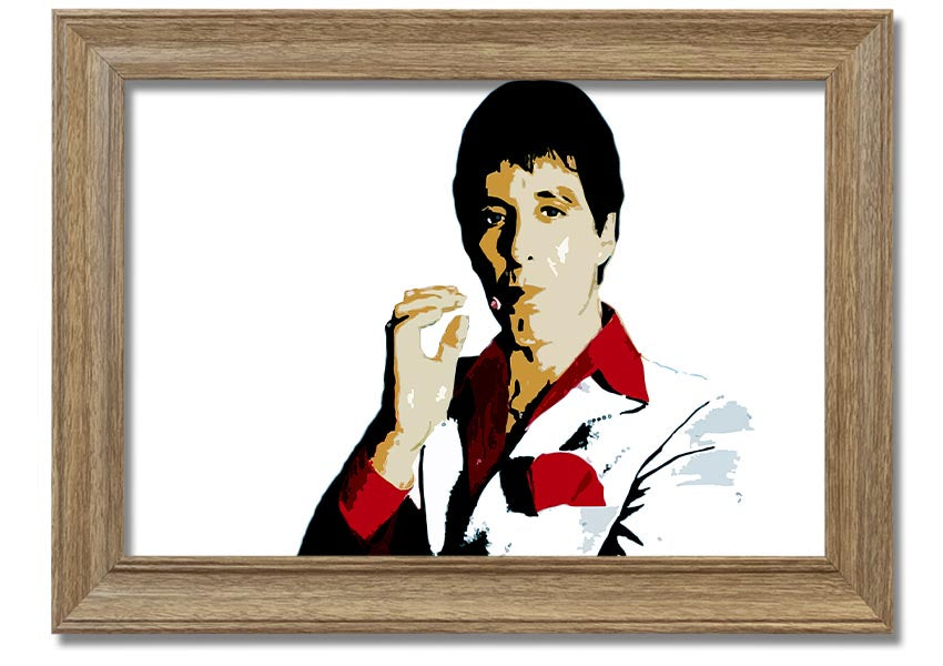 Framed print of Al Pacino, showcasing vibrant colors and quality craftsmanship, ready to hang.