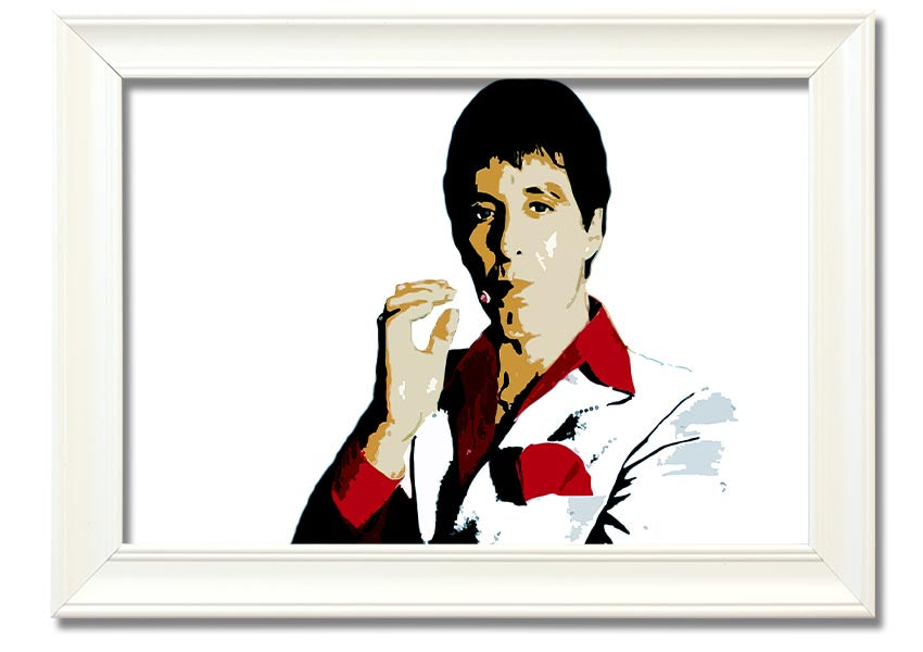 Framed print of Al Pacino, showcasing vibrant colors and quality craftsmanship, ready to hang.