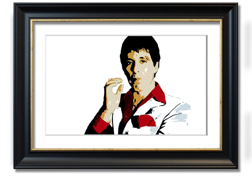 Framed print of Al Pacino, showcasing vibrant colors and quality craftsmanship, ready to hang.