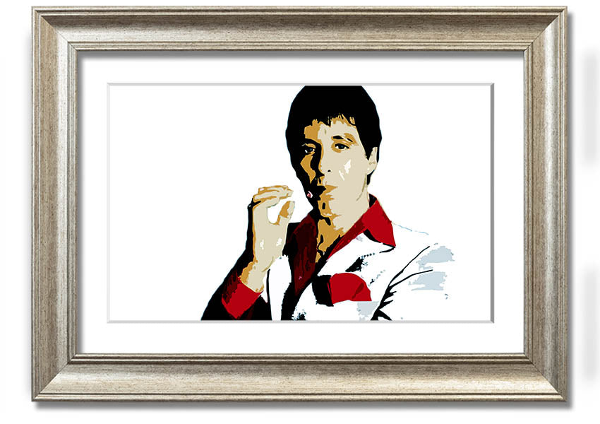 Framed print of Al Pacino, showcasing vibrant colors and quality craftsmanship, ready to hang.