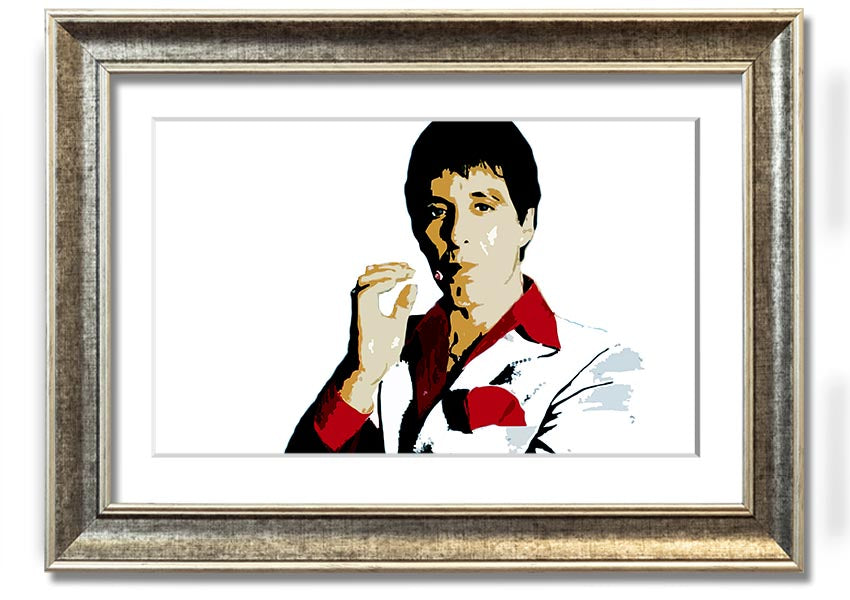 Framed print of Al Pacino, showcasing vibrant colors and quality craftsmanship, ready to hang.