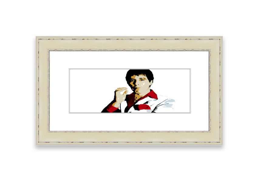 Framed print of Al Pacino, showcasing vibrant colors and high-quality craftsmanship, ready to hang.