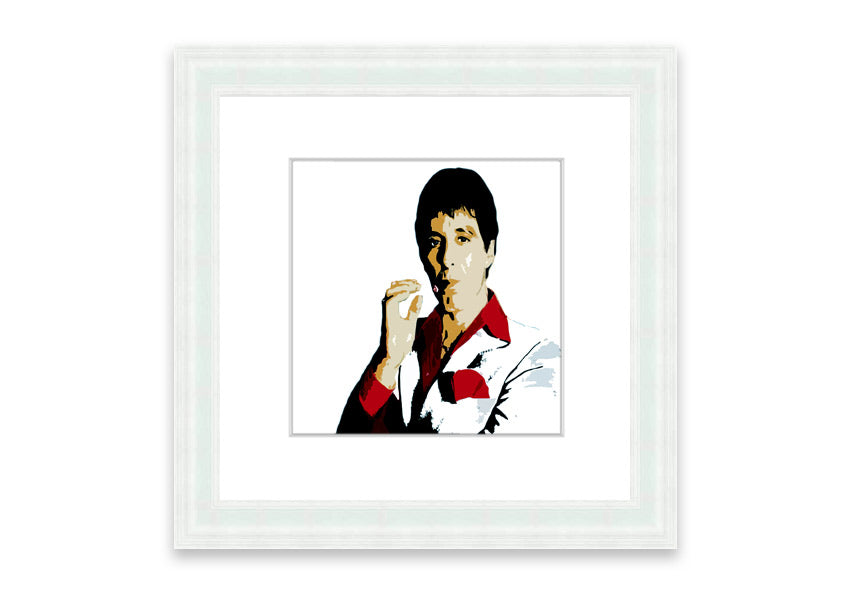 Framed print of Al Pacino, showcasing vibrant colors and high-quality craftsmanship, ready to hang.