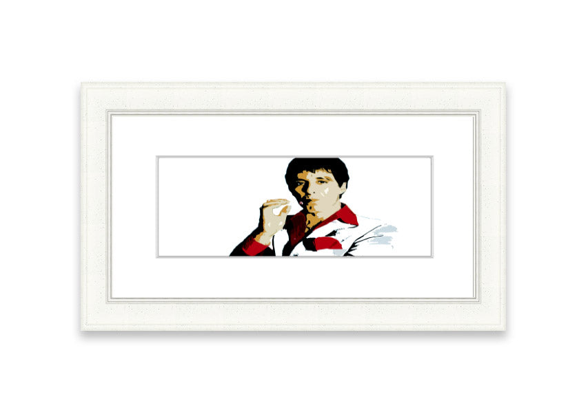 Framed print of Al Pacino, showcasing vibrant colors and high-quality craftsmanship, ready to hang.