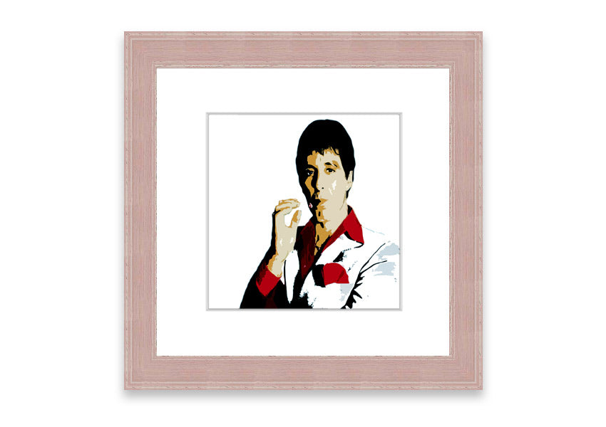 Framed print of Al Pacino, showcasing vibrant colors and high-quality craftsmanship, ready to hang.