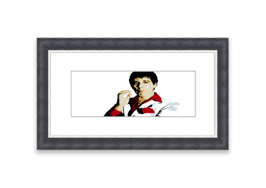 Framed print of Al Pacino, showcasing vibrant colors and high-quality craftsmanship, ready to hang.