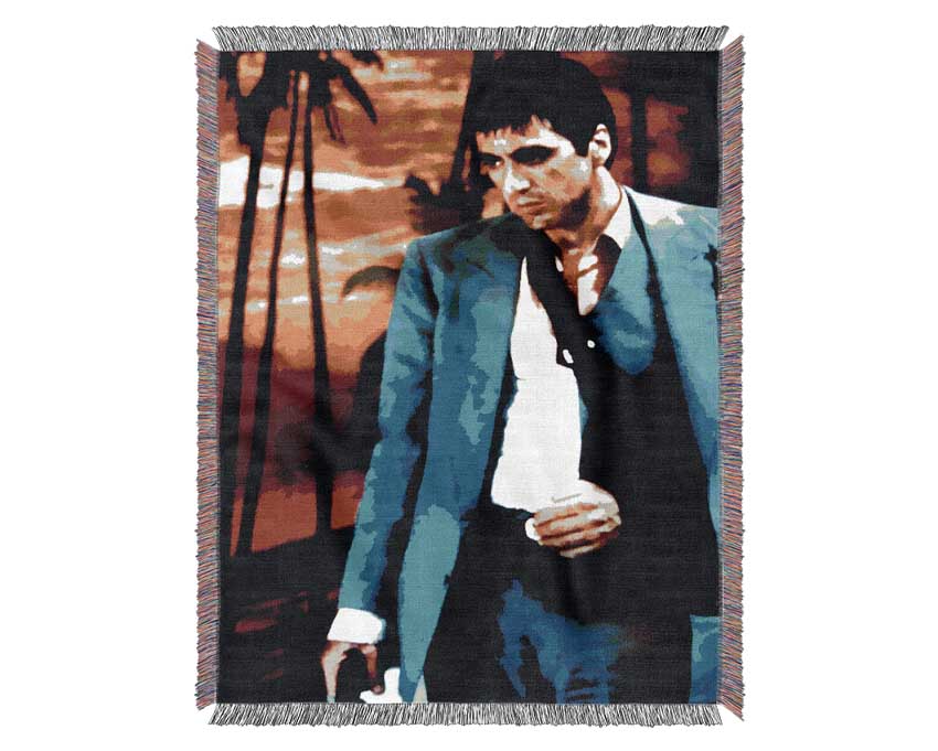 Al Pacino Scarface 03 throw blanket made from 100% cotton, featuring a luxurious thermal weave design in a classic style.