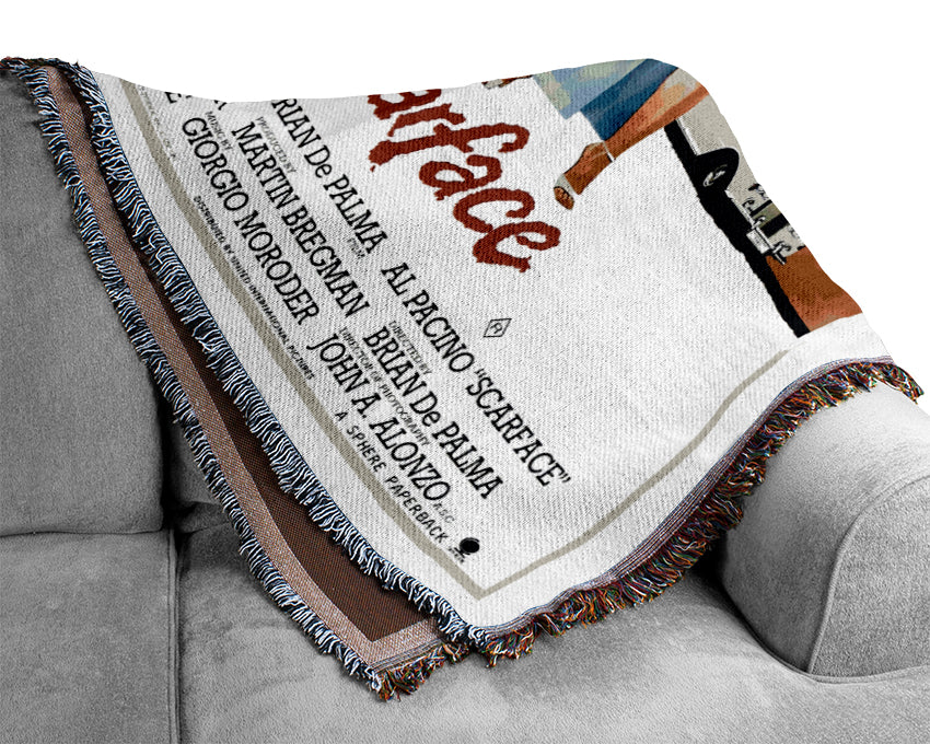 Al Pacino Scarface throw blanket made from 100% cotton, featuring a thermal weave for breathability and a luxurious finish, perfect for any interior.