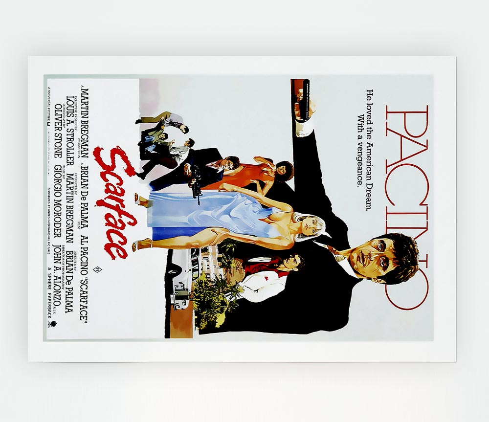 High-quality canvas poster of Al Pacino as Tony Montana in Scarface, featuring vibrant colors and sharp details.