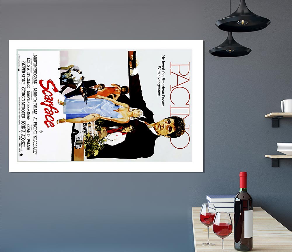 High-quality canvas poster of Al Pacino as Tony Montana in Scarface, featuring vibrant colors and sharp details.