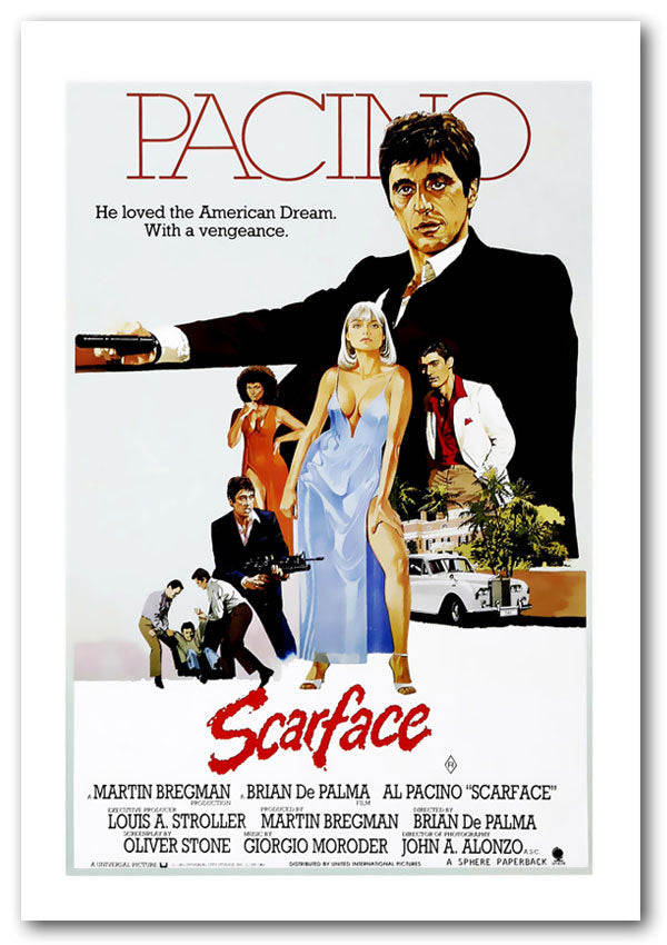 High-quality canvas poster of Al Pacino as Tony Montana in Scarface, featuring vibrant colors and sharp details.