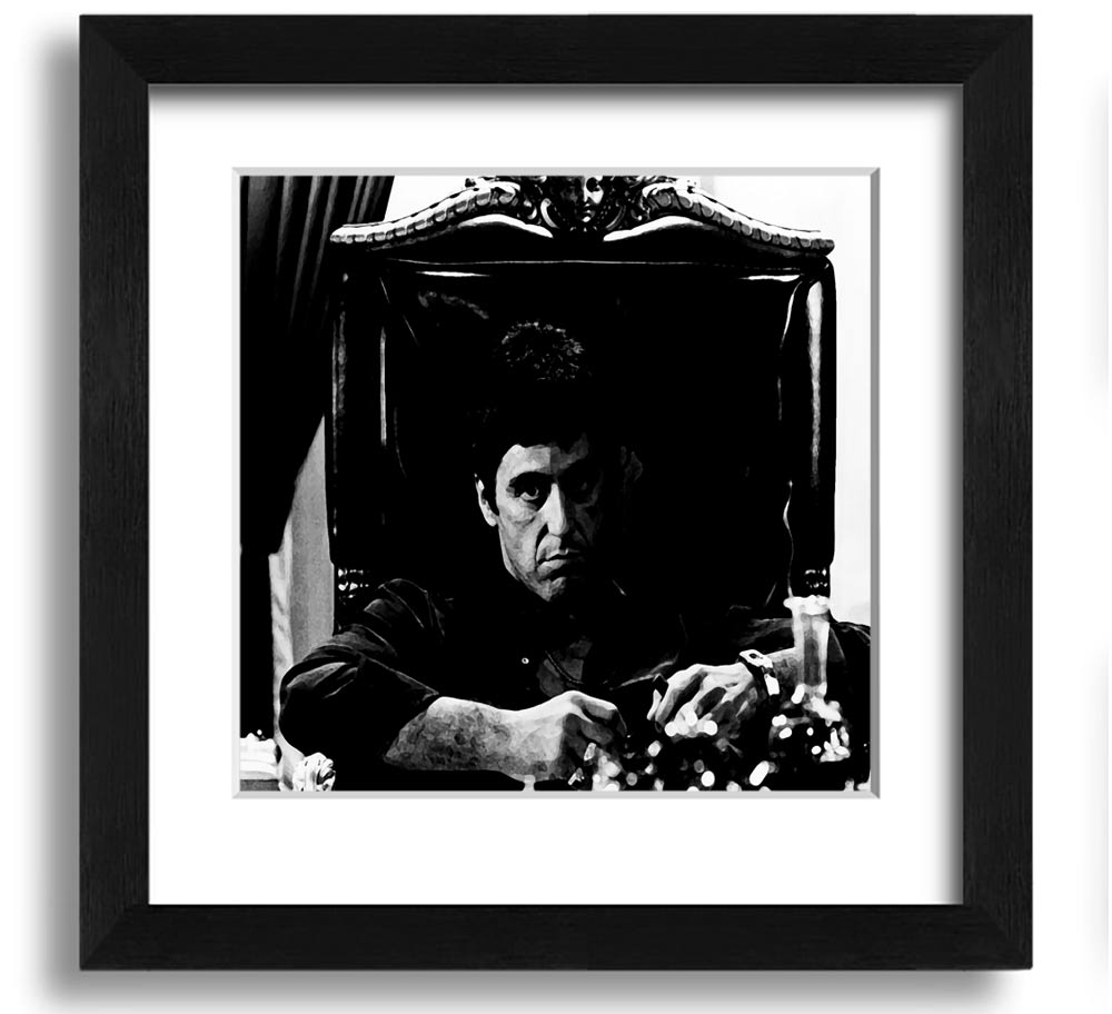 Al Pacino The Godfather framed print showcasing iconic scene, available in various frame colors.