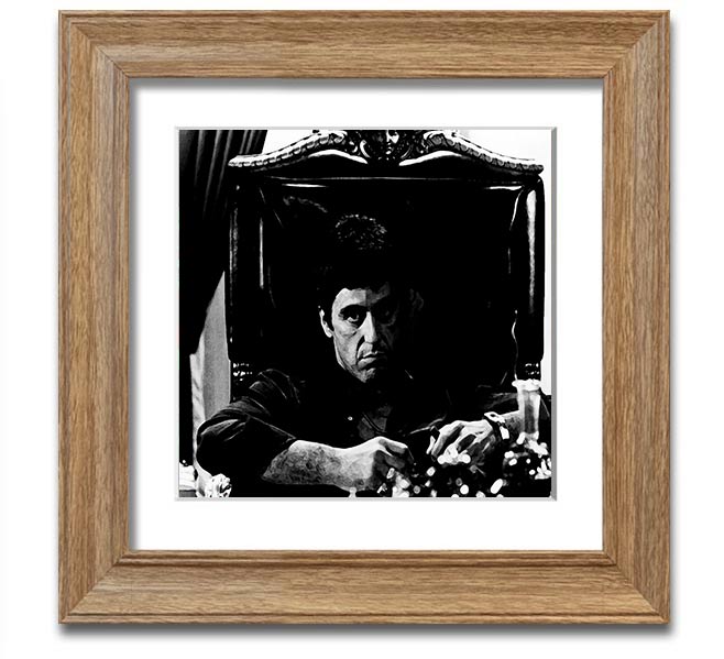 Al Pacino The Godfather framed print showcasing iconic scene, available in various frame colors.