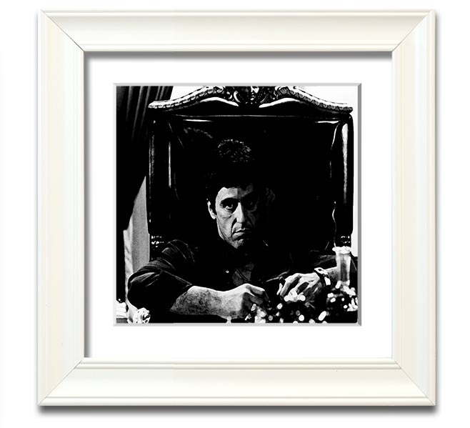 Al Pacino The Godfather framed print showcasing iconic scene, available in various frame colors.