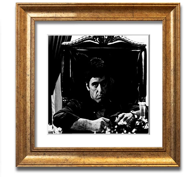 Al Pacino The Godfather framed print showcasing iconic scene, available in various frame colors.