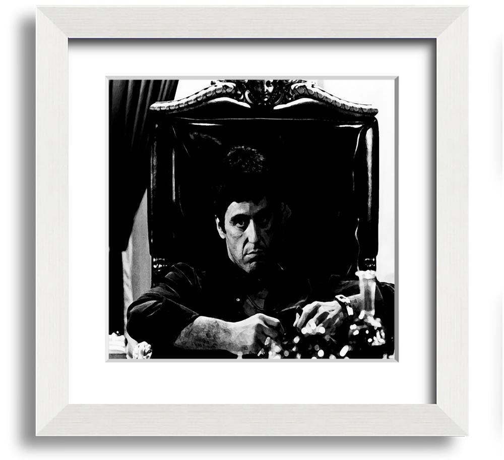 Al Pacino The Godfather framed print showcasing iconic scene, available in various frame colors.