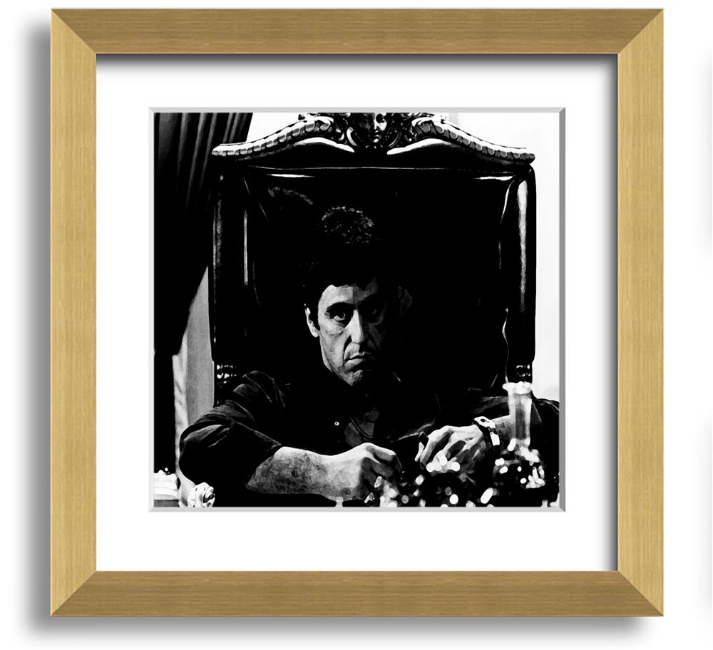 Al Pacino The Godfather framed print showcasing iconic scene, available in various frame colors.