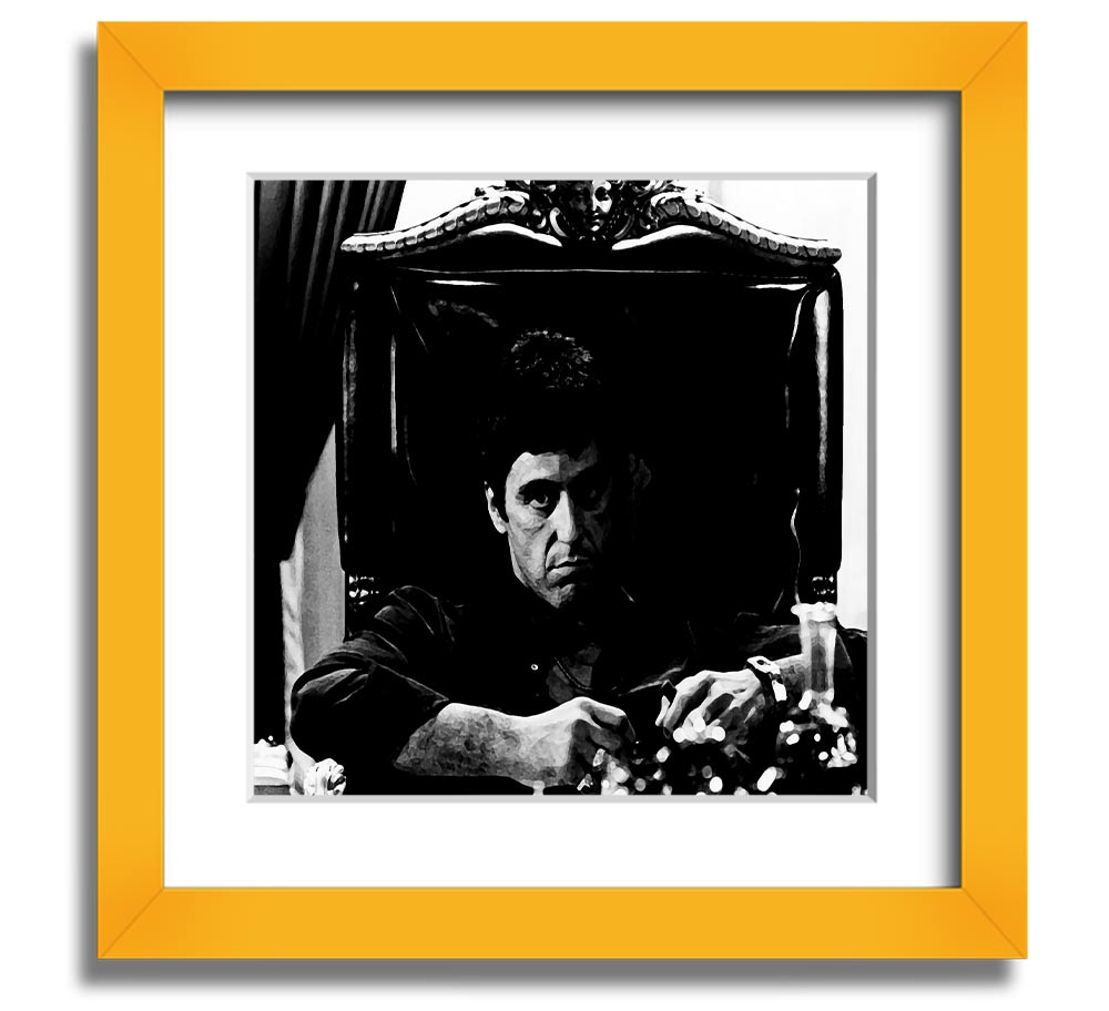 Al Pacino The Godfather framed print showcasing iconic scene, available in various frame colors.