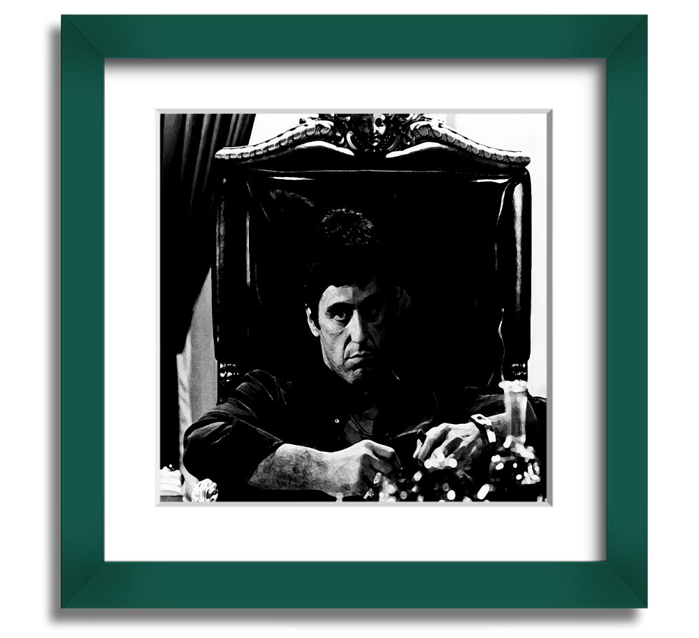 Al Pacino The Godfather framed print showcasing iconic scene, available in various frame colors.