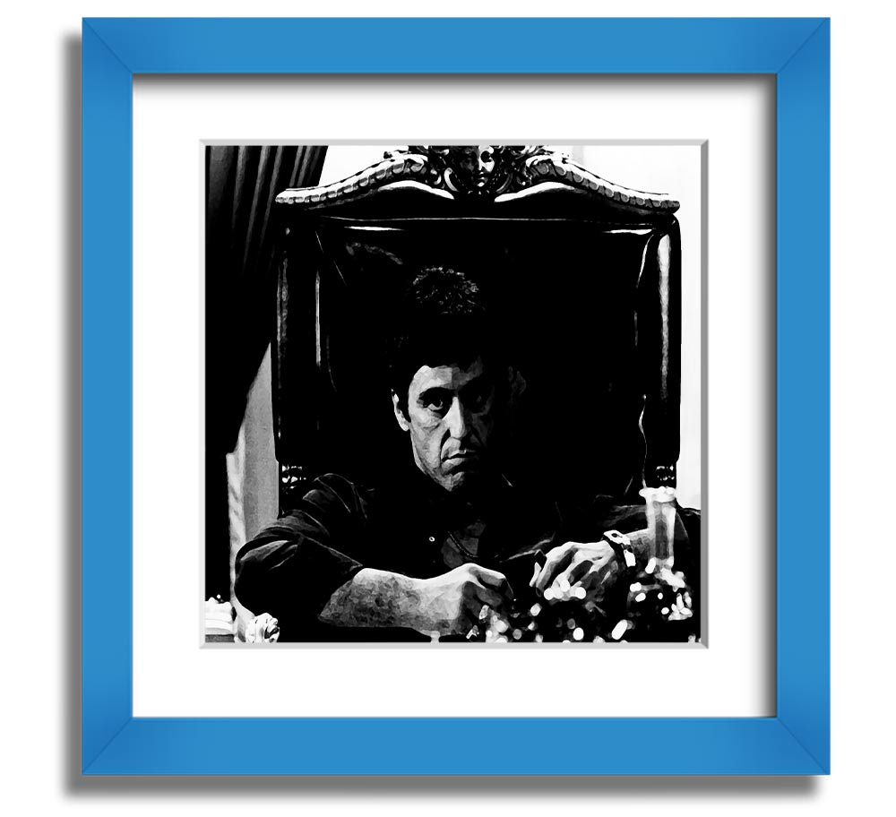 Al Pacino The Godfather framed print showcasing iconic scene, available in various frame colors.