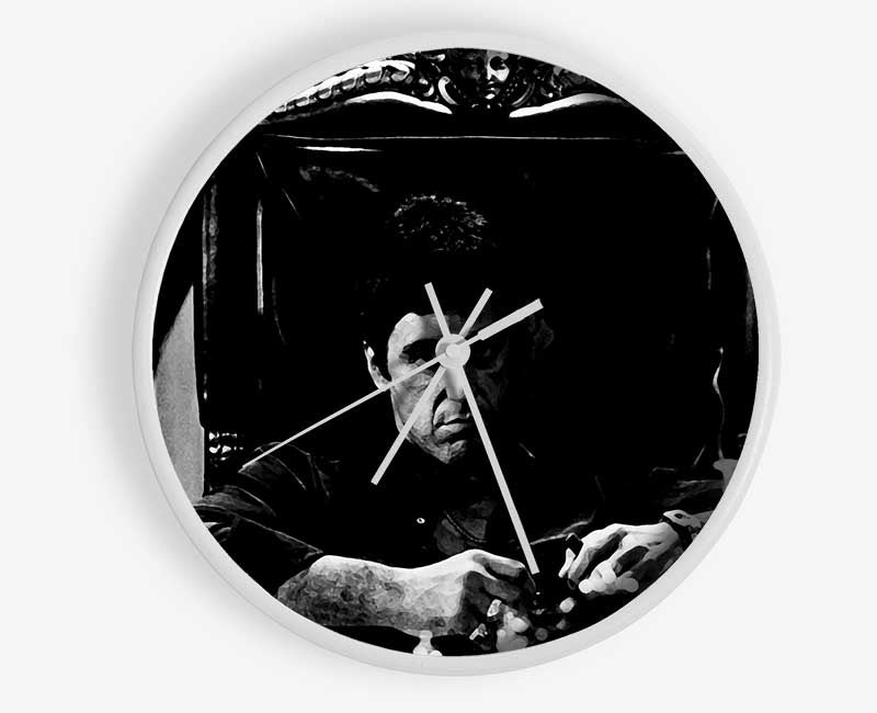 Al Pacino The Godfather clock made from natural bamboo with a round face and clear Plexiglas lens, available in black, white, and natural frame colors.